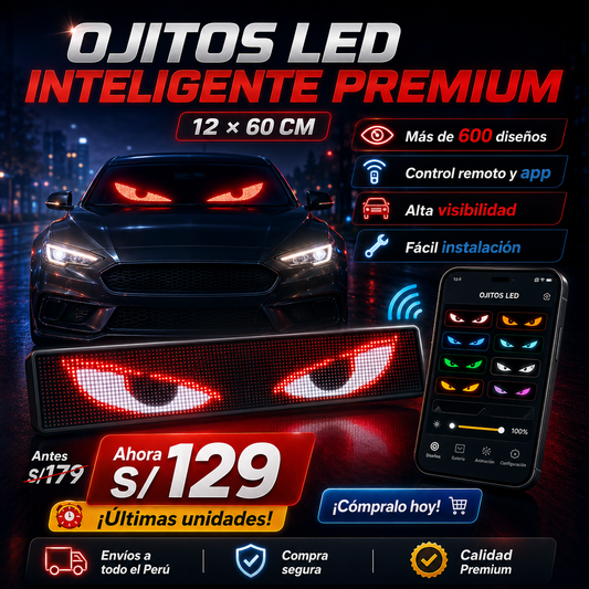 Ojitos LED Inteligentes Premium 12 × 60 cm para Vehículo | App + Control Remoto
