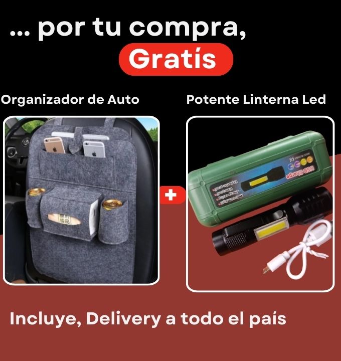“Súper Cargador Universal + Organizador de Auto y Linterna LED ¡Pack 3 en 1!”