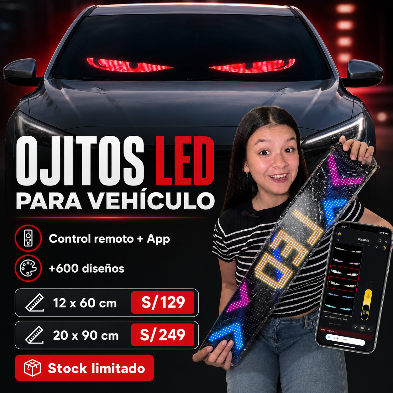 Ojitos LED para Vehículo con Control por App – Personaliza tu Auto, Taxi o Camioneta