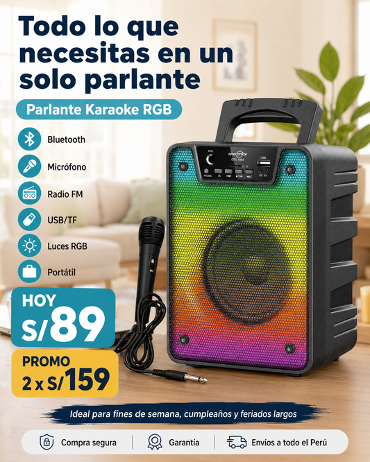 Parlante Karaoke RGB con Micrófono y Bluetooth