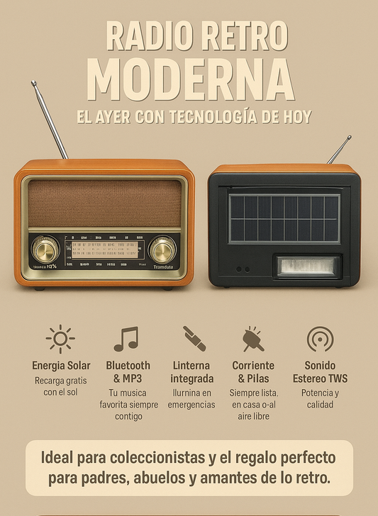🎶 Radio Retro Moderna – Solar, Bluetooth & USB
