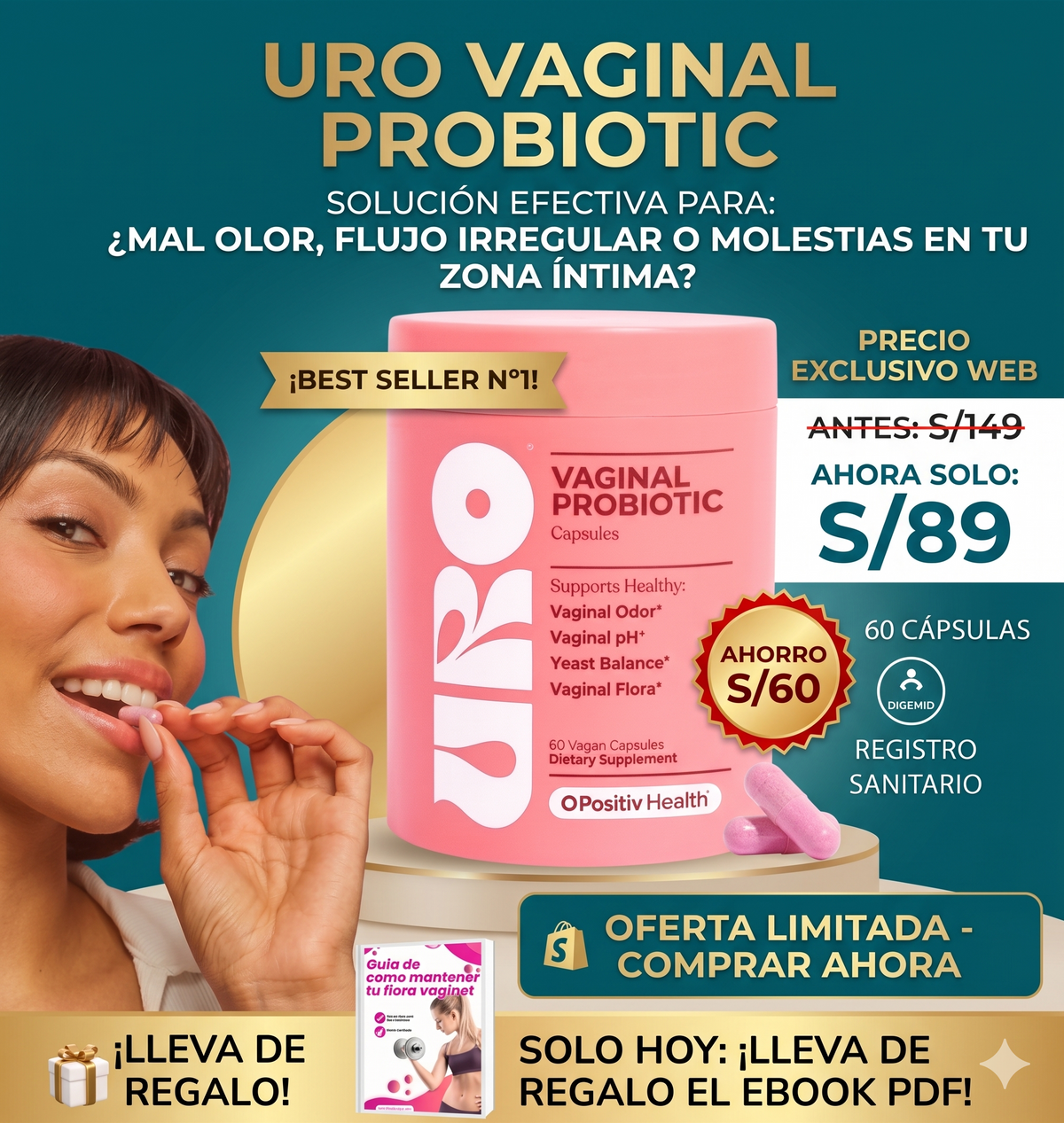 URO Vaginal Probiotic | Elimina el Mal Olor, Equilibra tu pH y Recupera tu Bienestar Íntimo Natural